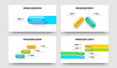 Proje Çözümü 1234 Adım Tanıtım Şablonu Ayarlandı. Enterprise Showcase 1-2-3-4 Seçenekli Diyagram Slayt Tasarım Vektörü Çizim Paketi.