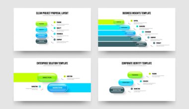 Yaratıcı Brifing Dört Beş İki Üç Element Bilgi Slayt Gösterisi Şablon Vektör İllüstrasyon Seti. Modern Plan 4523 Seçenek Diyagramı Slayt Düzeni Paketi.