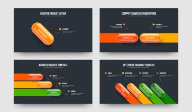 Servis İçgörü 1-2-3-4 Seçenek Slayt Gösterisi Slayt Tasarım Vektörü İllüstrasyonu. Piyasa Performansı 1234 Element Diyagramı Sunum Şablonu Paketi.