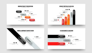Pazarlama Raporu 4523 Seçenek Diyagram Kaydırağı Tasarım Paketi. Enterprise Insight 4-5-2-3 Element Bilgi Sunum Düzeni Vektör Çizimi.