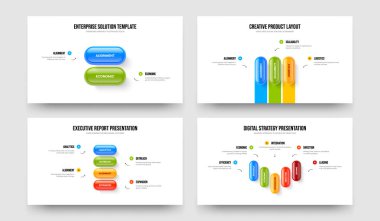 Reklam Stratejisi 2345 Element Diyagram Slayt Gösterisi Tasarım Seti. Şirket Planlama İki Üç Dört Beş Adım Bilgilendirme Sunum Şablonu Vektör Resimleme Koleksiyonu.