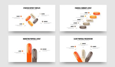 Pazarlama Tanıtım Dört Beş İki Üç Basamaklı Bilgi Kaydırağı Tasarım Vektör İllüstrasyon Seti. Profesyonel Çözüm 4523 Element Diyagramı Şablon Koleksiyonu.