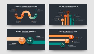 Kurumsal Fırlatma 4-5-2-3 Seçenek Diyagramı Sunum Düzeni Vektör İllüzyon Kümesi. Modern Analiz 4523 Adım Bilgi Kaydırma Şablonu Paketi.