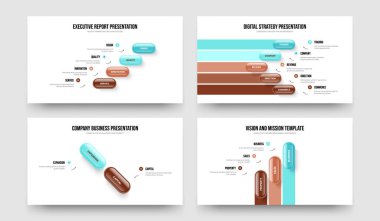 Şirket Teklifi 4523 Basamaklı Slayt Tasarımı Koleksiyonu. Sayısal Planlama 4-5-2-3 Element Diyagram Slayt Gösterisi Düzenleme Vektör Çizimi.