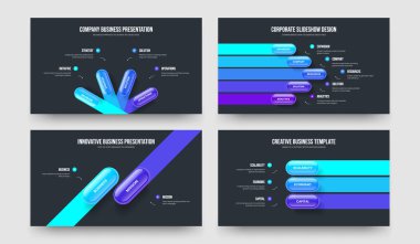 Ürün Görselleştirme 4523 Adım Bilgisel Çerçeve Düzeni Koleksiyonu. Danışmanlık İçgörü 4-5-2-3 Seçenek Slayt Tasarım Vektörü Çizimi.