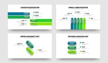 Ürün Profili 4523 Seçenek Diyagramı Slayt Şablonu Paketi. Modern Brifing Dört Beş İki Üç Element Bilgi Çerçeve Düzeni Vektör Resimleme Koleksiyonu.