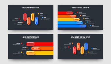 İş Profili 453 Element Diyagramı Sunum Tasarım Paketi. Görsel İnceleme Dört Beş Üç Seçenek Slayt Gösterisi Şablon Vektör Resimleme Koleksiyonu.