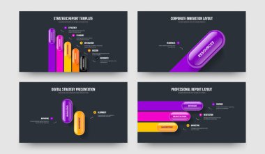 Yaratıcı Geliştirme Beş Bir İki Üç Element Bilgi Slaytı Slayt Gösterisi Vektör Çizim Koleksiyonu. Şirket Performansı 5133 Adım Diyagram Sunum Tasarım Paketi.