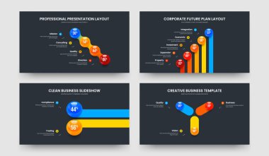 Temiz Analiz Dört Beş İki Üç Basamaklı Diyagram Sunum Tasarım Vektör Çizimi. Eğitim Raporu 4523 Element Grafik Kaydırma Düzeni Paketi.