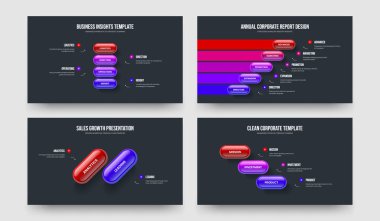 Financial Growth Four Five Two Three Option Infographic Presentation Design Vector Illustration Bundle. Project Launch 4 5 2 3 Step Diagram Slide Layout Collection.