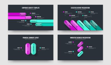 Kurumsal Teklif 4-5-2-3 Seçenek Bilgi Kaydırma Şablonu Vektör Resimleri Paketi. Modern Analiz 4523 Element Diyagramı Sunum Tasarımı Koleksiyonu.