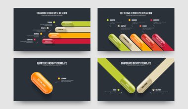 Servis Çözümü Beş Bir İki Adım Diyagram Şablon Vektör Resimleri Koleksiyonu. Pazar Raporu 4512 Seçenek Bilgilendirme Sunum Tasarımı.