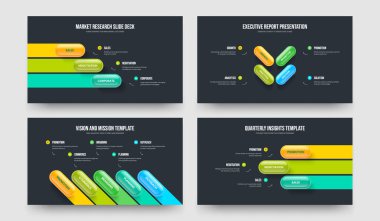 Product Development Three Four Five Option Infographic Presentation Layout Vector Illustration Collection. Consulting Insight 3 4 5 Element Diagram Slideshow Template Bundle.