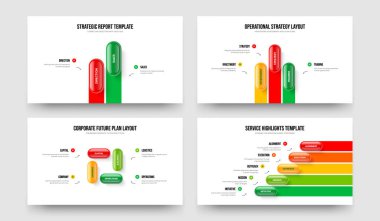 Servis Tanıtımı 2-3-4-5 Seçenek Slayt Düzeni Vektör İllüstrasyonu. İş Geliştirme 2345 Adım Bilgi Slayt Gösterisi Tasarım Paketi.