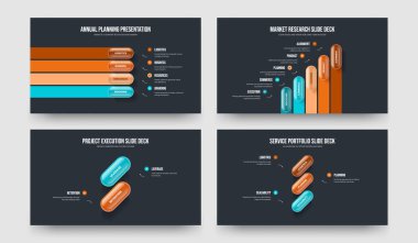 Proje 4-5-2-3 Element Bilgi Slayt Gösterisi Şablon Vektör Resimleri Koleksiyonu. İş Tanıtımı 4523 Seçenek Diyagramı Sunum Tasarımı.