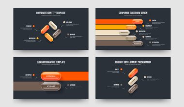 Modern Teklif 4-5-2-3 Element Diyagram Şablon Vektör Resimleri Paketi. Proje Görselleştirme 4523 Seçenek Bilgilendirme Sunum Tasarımı.