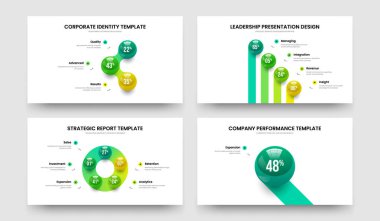 Piyasa Raporu 3-4-5-1 Element Çizelgesi Tasarım Vektör Resimleri Paketi. Tıbbi Kampanya 3415 Adım Grafik Slayt Şablonu Koleksiyonu.