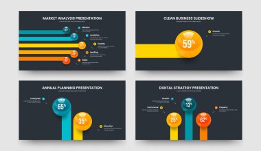 Hizmet Kampanyası 5-1-2-3 Seçenek Tanıtım Şablonu Vektör İllüzyonu Seti. Danışmanlık Stratejisi 5123 Element Grafik Slayt Gösterisi Tasarım Paketi.