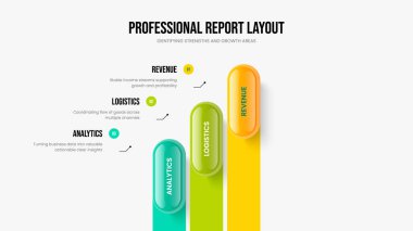 Pazarlama Profili Şablon Vektörü İllüstrasyonu. Dijital Teklif 3 Adım Infographic Slayt Gösterisi Tasarımı. İş Genel Görünümü Üç Element Diyagramı Kaydırma Düzeni.
