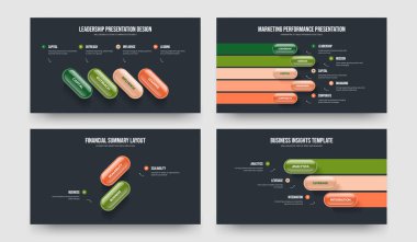 Business Introduction 4523 Step Diyagram Slayt Gösterisi Tasarım Seti. Hizmet Raporu 4-5-2-3 Element Bilgi Sunum Düzeni Vektör İllüstrasyon Koleksiyonu.