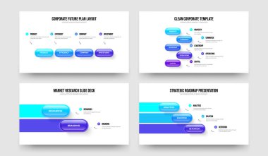 Ürün Gözden Geçirme 4-5-2-3 Seçenek Şablon Şablonu Resmetme Kümesi. Reklam Teklifi 4523 Adım Slayt Tasarımı Koleksiyonu.