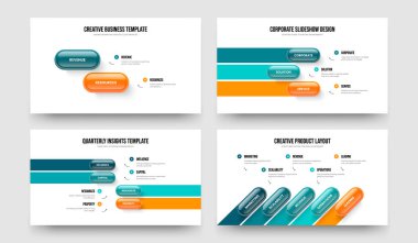 Satış Öngörüsü 2-3-4-5 Element Bilgi Kaydırağı Tasarım Vektörü İllüstrasyon Paketi. Profesyonel Kampanya 2345 Adım Diyagram Slayt Gösterisi Yerleşimi Koleksiyonu.