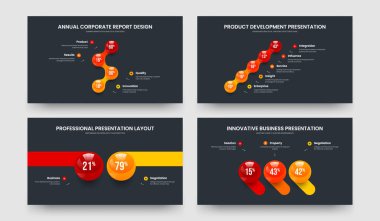 Ürün Çözümü 4-5-2-3 Element Grafik Çerçeve Düzenleme Vektör Çizim Koleksiyonu. Zarif Strateji 4523 Adım Diyagram Sunum Tasarımı.