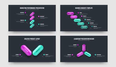 Şirket Genel Görünümü 4523 Element Diyagramı Slayt Gösterisi Şablonu Ayarlandı. Yaratıcı Çözüm 4-5-2-3 Seçenek Bilgi Sunumu Vektör Çizim Paketi.