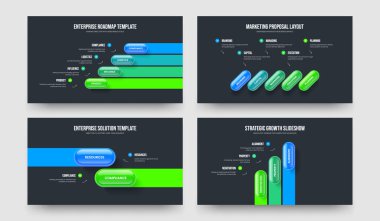 Yaratıcı Görselleştirme Dört Beş İki Üç Seçenek Tanıtım Şablonu Vektör İllüzyon Koleksiyonu. Görsel İçgörü 4523 Element Diyagram Slayt Tasarımı Paketi.