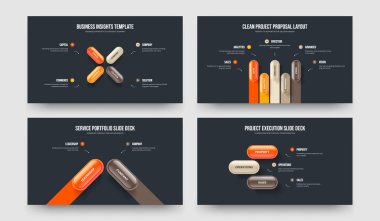Şirket Portföyü 4-5-2-3 Seçenek Diyagram Kaydırma Şablonu Çizim Paketi. Reklam Planı 4523 Element Bilgi Çerçeve Tasarımı Ayarları.