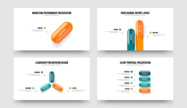 Satış İnovasyonu 1-2-3-4 Seçenek Diyagram Slayt Gösterisi Vektör Çizim Paketi. Modern Rapor 1234 Adım Bilgi Şablonu Ayarlandı.