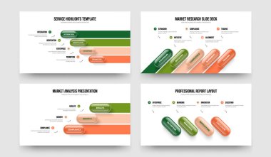 Piyasa Tanıtımı Dört Beş Üç Seçenek Kaydırağı Tasarım Vektörü Çizimi Paketi. Yaratıcı Genel Görünüm 453 Adım Bilgi Sunum Şablonu Koleksiyonu.