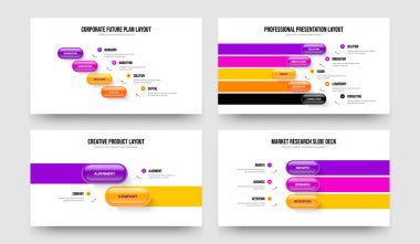 Yatırımcı Geliştirme 4523 Seçenek Diyagram Kaydırma Şablonu Ayarları. Pazarlama Analizi 4-5-2-3 Element Bilgi Sunumu Vektör Çizim Paketi.