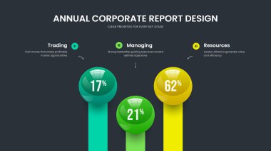 Asgari Gelişim Kaydırağı Tasarım Vektörü İllüstrasyonu. Proje Başlatma 3 Adım Grafik Sunum Şablonu. Temiz Plan Üç Seçenek Slayt Gösterimi Düzeni.