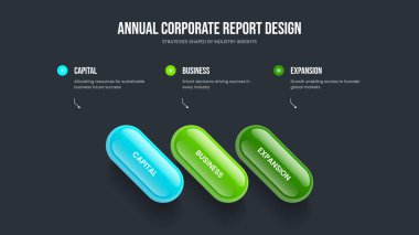 Görsel Çözüm 3 Seçenek Slayt Gösterisi Şablonu. Şirket Brifing Slayt Düzeni Vektör İllüstrasyonu. Yaratıcı Analiz Üç Adım Diyagram Tasarımı.