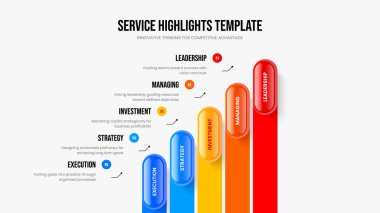 İş Portföyü Beş Adım Diyagram Kaydırma Tasarımı. Proje Geliştirme Çerçeve Düzeni Vektör İllüstrasyonu. Reklam Planı 5 Seçenek Slayt Gösterisi Şablonu.