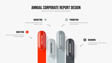 Dijital Profil 4 Adım Diyagram Çerçeve Tasarımı. Ürün Planı Dört Seçenek Bilgi Sunum Şablonu. Finansal Görüntü Kaydırma Düzeni Vektör İllüstrasyonu.