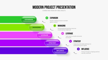 Profesyonel Gözden Geçirme 5 Seçenek Bilgi Kaydırma Tasarımı. Finansal Strateji Şablonu Vektör İllüzyonu. Piyasa Önerisi Beş Adım Diyagram Slayt Gösterisi Yerleşimi.