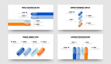 Servis Önerisi Dört Seçenek Diyagram Çerçeve Düzenleme Vektör Çizim Koleksiyonu. Yatırımcı Raporu 4 Adım Bilgi Kaydırma Tasarımı Paketi.