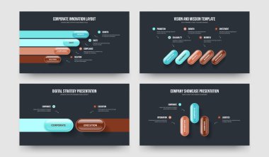 Yatırımcı Planı 4523 Element Bilgi Kaydırağı Tasarımı Set. Ürün İcat Dört Beş İki Üç Seçenek Diyagramı Sunum Düzeni Vektör İllüstrasyon Koleksiyonu.