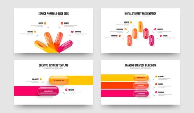 Ürün Geliştirme 4523 Opsiyon Bilgi Kaydırma Şablonu Koleksiyonu. Danışmanlık Stratejisi Dört Beş İki Üç Adım Diyagram Slayt Gösterisi Vektör Çizimi.