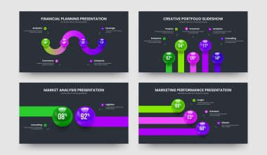 Yatırımcı Fırlatma 4523 Element Diyagram Slayt Gösterisi Yerleşimi Koleksiyonu. Ürün Büyümesi 4-5-2-3 Adım Bilgi Kaydırağı Tasarım Vektörü Çizimi.