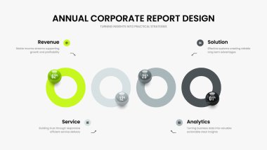 Servis Analizi 4 Seçenek Grafik Tasarımı. Kurumsal Gelişim Sunumu Vektör İllüstrasyonu. Tıbbi İnceleme Dört Adım Slayt Gösterisi Şablonu.