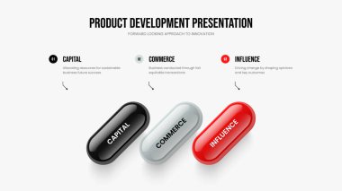 Profesyonel Fırlatma Üç Element Bilgi Slayt Gösterisi Tasarımı. Yaratıcı Hava Tahmini 3 Adım Diyagram Düzenleme. Yatırımcı Büyüme Sunum Şablonu Vektör İllüstrasyonu.