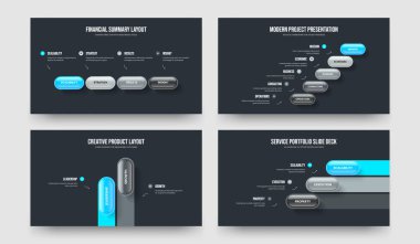 Dijital Görsel Görüntü 4523 Adım Tanıtım Tasarımı Koleksiyonu. Reklam Tahmini 4-5-2-3 Element Diyagramı Slayt Düzeni Vektör Çizim Paketi.
