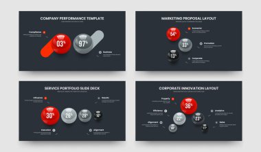 Görsel Portföy 2345 Seçenek Kaydırak Tasarımı Seti. Reklam Brifingi İki Üç Dört Beş Adım Diyagram Slayt Şablonu Vektör Resimleme Koleksiyonu.