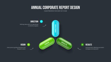 Hizmet Raporu Şablon Vektörü Resimleri. Kurumsal Giriş 3 Adım Infographic Slayt Gösterisi Tasarımı. Reklam Portföyü Üç Seçenek Diyagramı Sunum Düzeni.