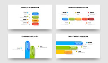 Reklam İcat 4523 Element Infographic Slayt Gösterisi Tasarım Paketi. Proje Performans Dört Beş İki Üç Seçenek Çerçeve Şablonu Vektör Çizimi.