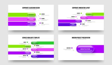 Danışmanlık Şovu 3451 Adım Diyagramı Kaydırma Şablonu Ayarlandı. Atılgan Brifingi Üç Dört Beş Bir Seçenek Sunum Düzeni Vektör İllüstrasyon Koleksiyonu.