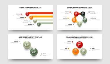 Plan 4523 Element Çizelgesi Sunum Şablonu Paketi. Renkli Strateji Dört Beş İki Üç Seçenek Diyagram Çerçeve Tasarım Vektör Çizimi.